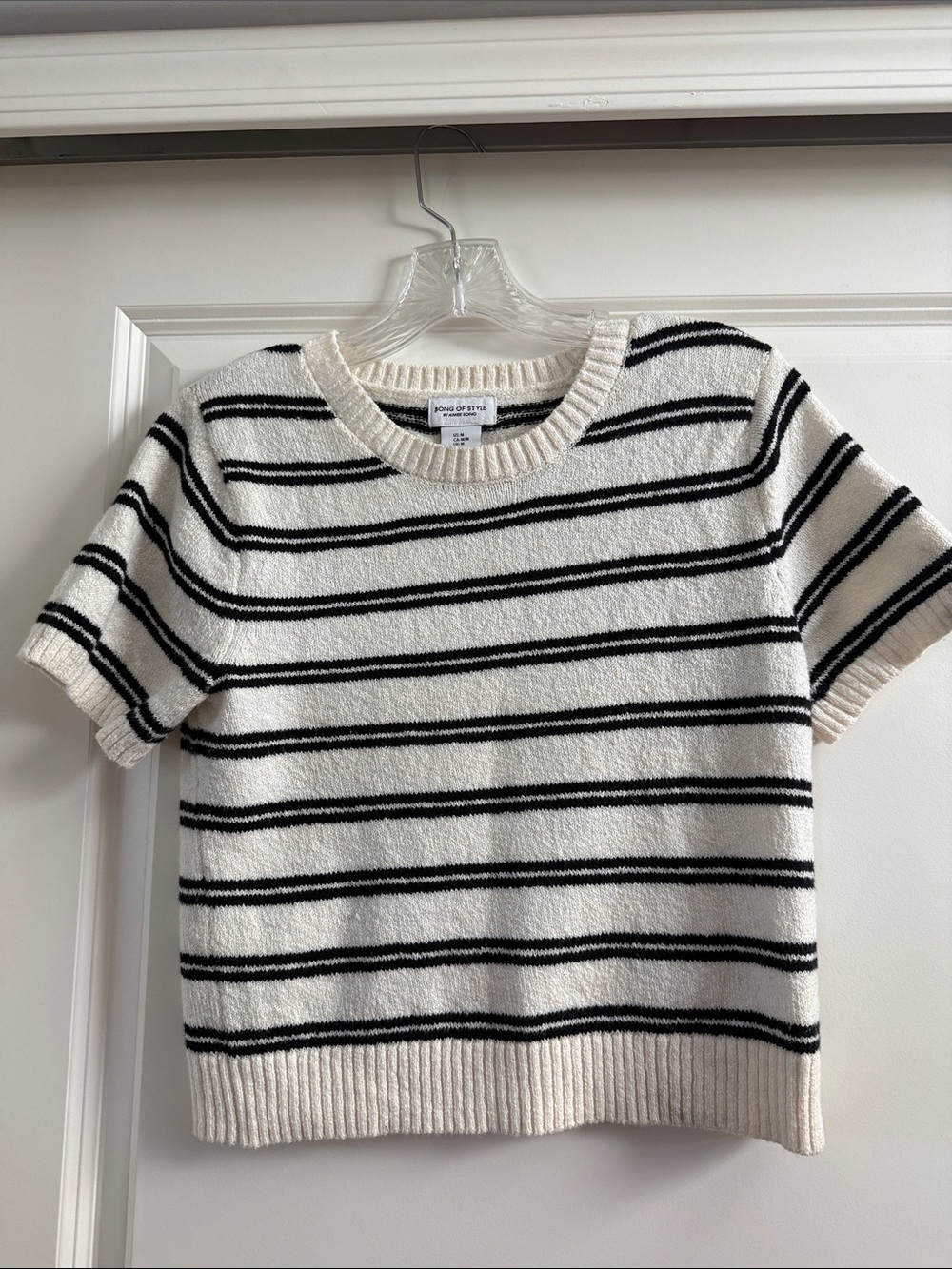 Song of Style Cream Short-Sleeve Striped Knit Sweater